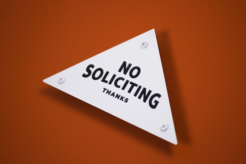 No Soliciting Sign Thanks Triangular Pyramid Laser Cut Mid-Century Typography Retro Modern Sans Serif Lettering image 10