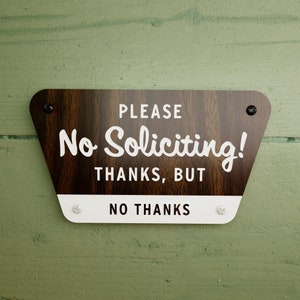 No Soliciting Sign National Parks Style Thanks But No Thanks Laser Cut Typography Mid-Century Modern Retro Wilderness Sign image 1