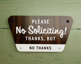 No Soliciting Sign - National Parks Style - Thanks But No Thanks - Laser Cut Typography Mid-Century Modern Retro Wilderness Sign