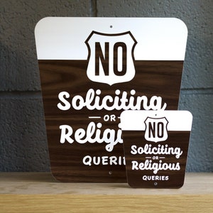 No Soliciting Or Religious Queries Sign National Parks Style Laser Cut Typography Mid-Century Modern Retro Wilderness Sign image 2