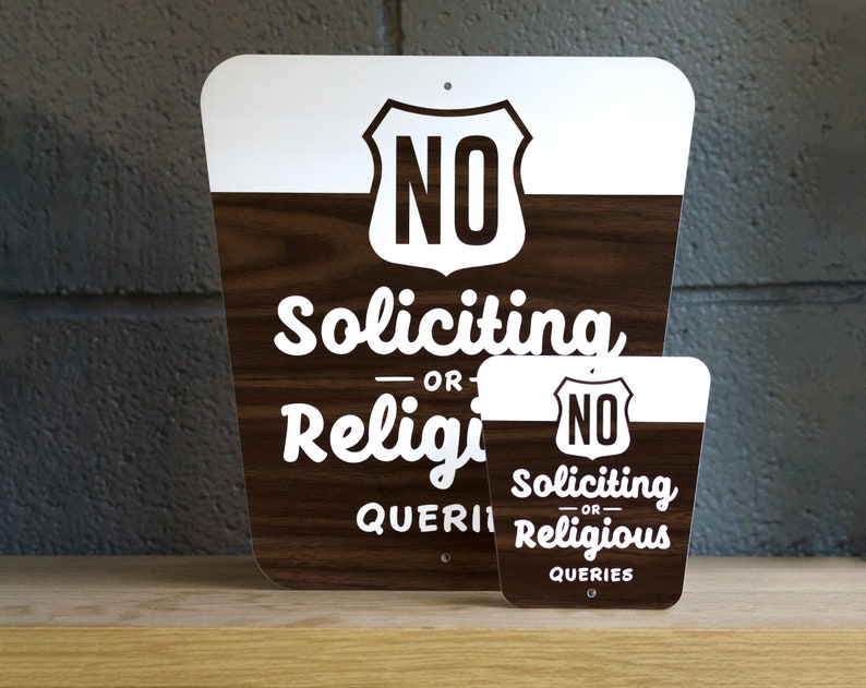 No Soliciting Or Religious Queries Sign National Parks Style Laser Cut Typography Mid-Century Modern Retro Wilderness Sign image 2