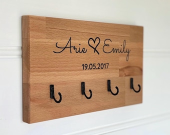 Personalised hardwood key holder custom engraved key chain holder for couples wedding gift for mum anniversary gift couple home decor