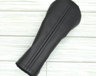 Sleek Black Faux Leather Golf Club Headcover with Topstitching Detail