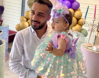 Mermaid Birthday Baby Dress, First Birthday Girl&#39;s Dress, Birthday Photo Shoot , Mermaid Party Costume, Baby Girl Special Occasion Dress,