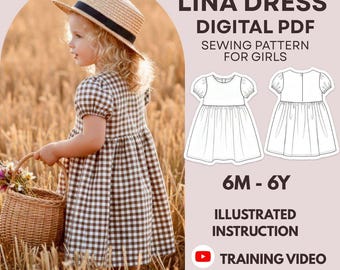Eenvoudig jurkpatroon met korte mouwen voor meisjes | 6 M-6Y | Video-tutorial