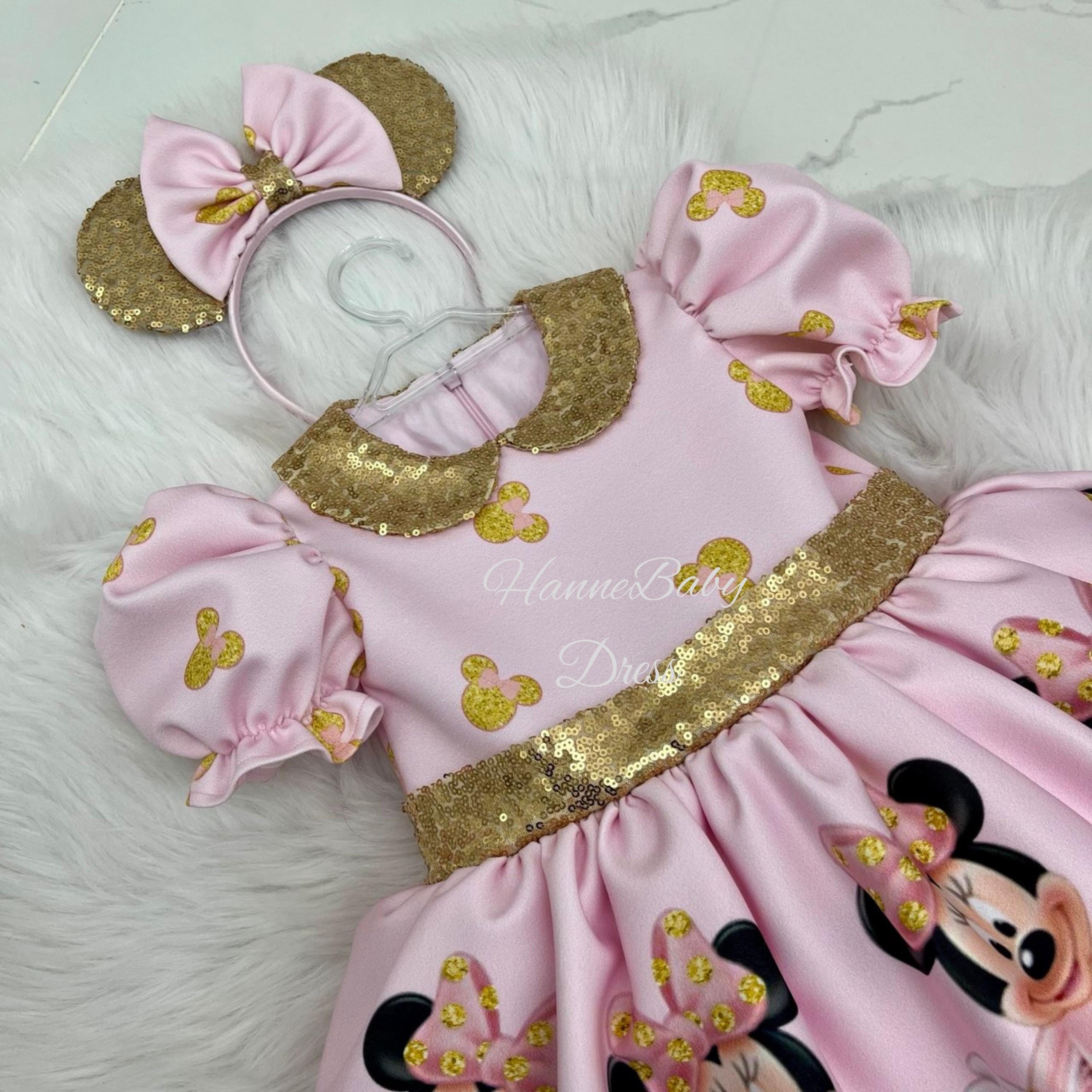 minnie mouse dress pink and gold Cute Dress, Disney for Girl's, Minnie Mouse Themed Birthday Outfit, Birthday Gift for Girls, Christmas Gift s_14