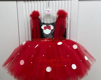 Minnie Mouse Birthday Dress, Disney Inspired Minnie Mouse Costume, Halloween Dress, Minnie Mouse Headband, Girls Gift
