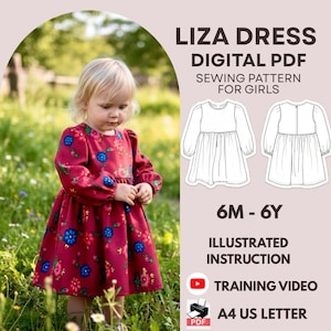 Long Sleeve Dress PDF Pattern: 06 Months - 6 Years old / For girls