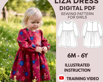 Long Sleeve Dress PDF Pattern: 06 Months - 6 Years old / For girls