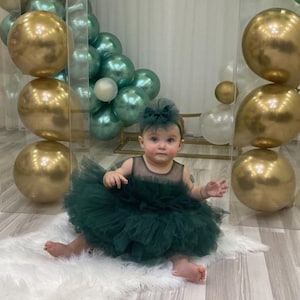 Emerald Green Baby Dress, Christmas Photo Shoot Girl Dress, Puffy First Birthday Dress, Personalized Girl Dresses zdjęcie 1