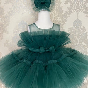 Emerald Green Baby Dress, Christmas Photo Shoot Girl Dress, Puffy First Birthday Dress, Personalized Girl Dresses zdjęcie 4