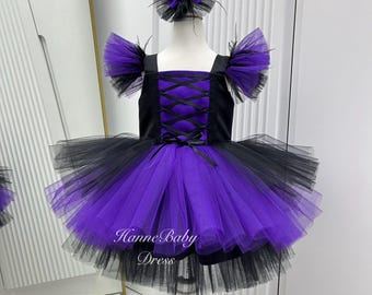 Girls Black and Purple Witch Costume: Tulle Halloween Dress