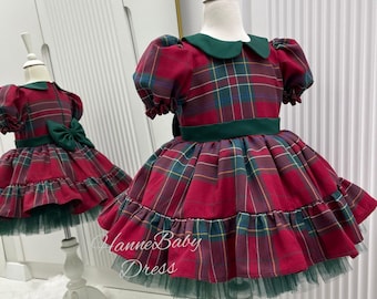 Red and Green Plaid Christmas Baby Girl Dress, Christmas Photo Shoot Girl's Dress, Tutu Tulle Puffy Plaid Tartan Dress, Christmas Gift
