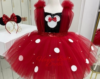 Red Minnie Mouse Dress for Girls, Cute Minnie Mouse Disney Dress, Minnie Mouse Themed Birthday Dress, Birthday Gift for Girls, Baby Gift
