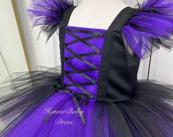 Girls' Black & Purple Witch Tutu Costume: Halloween Dress