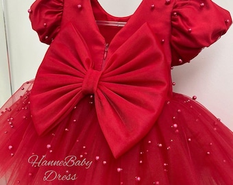 Handgemachte Rote Perle Party Kleid: Weihnachten, Geburtstag