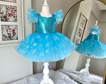 Vestido de reina de las nieves de Elsa, disfraz inspirado en Elsa, vestido de tutú azul para niña, vestido de fiesta de Elsa Concept, vestido de Frozen, vestido de Elsa para niñas pequeñas
