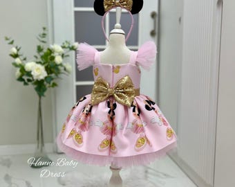 Pink and Gold Minnie Mouse Dress, Disney Inspired Minnie Mouse Costume,  Cute Minnie Mouse Birthday Dress, Minnie Mouse Headband, Girls Gift - Etsy
