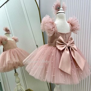 Powder Pink Toddler Birthday Dress, Wedding Pearl Baby Dress, Special Occasion Dress, Ball Gown Toddler Girls Dress, Gifts For Girls, Gift