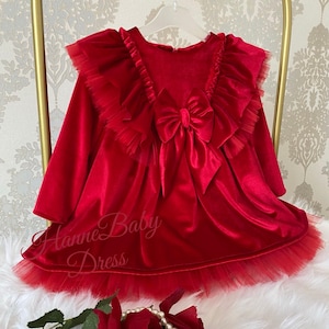 Red Velvet Christmas Baby Dress, Elegant Christmas Dress For Baby, Baby Girl Christmas Photo Shoot Outfit, Christmas Gift For Baby Girl