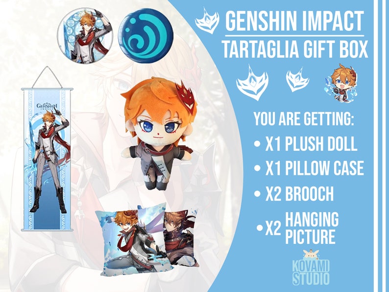 Coffret cadeau Tartaglia Genshin Impact Boîte mystère Figurine Genshin Figurine articulée Produits dérivés Genshin Porte-clés Boîte Cadeau Support acrylique image 2