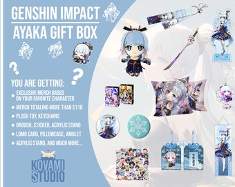 Coffret cadeau Ayaka Genshin Impact | Boîte mystère | Figurine Genshin | Figurine articulée | Produits dérivés Genshin | Porte-clés | Boîte Genshin | Cadeau Genshin