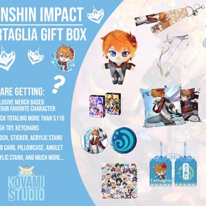 Coffret cadeau Tartaglia Genshin Impact Boîte mystère Figurine Genshin Figurine articulée Produits dérivés Genshin Porte-clés Boîte Cadeau Support acrylique image 1