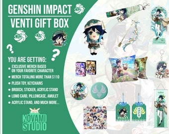 Coffret cadeau Venti Genshin Impact | Boîte mystère | Figurine Genshin | Figurine articulée | Produits dérivés Genshin | Porte-clés | Boîte Genshin | Cadeau Genshin