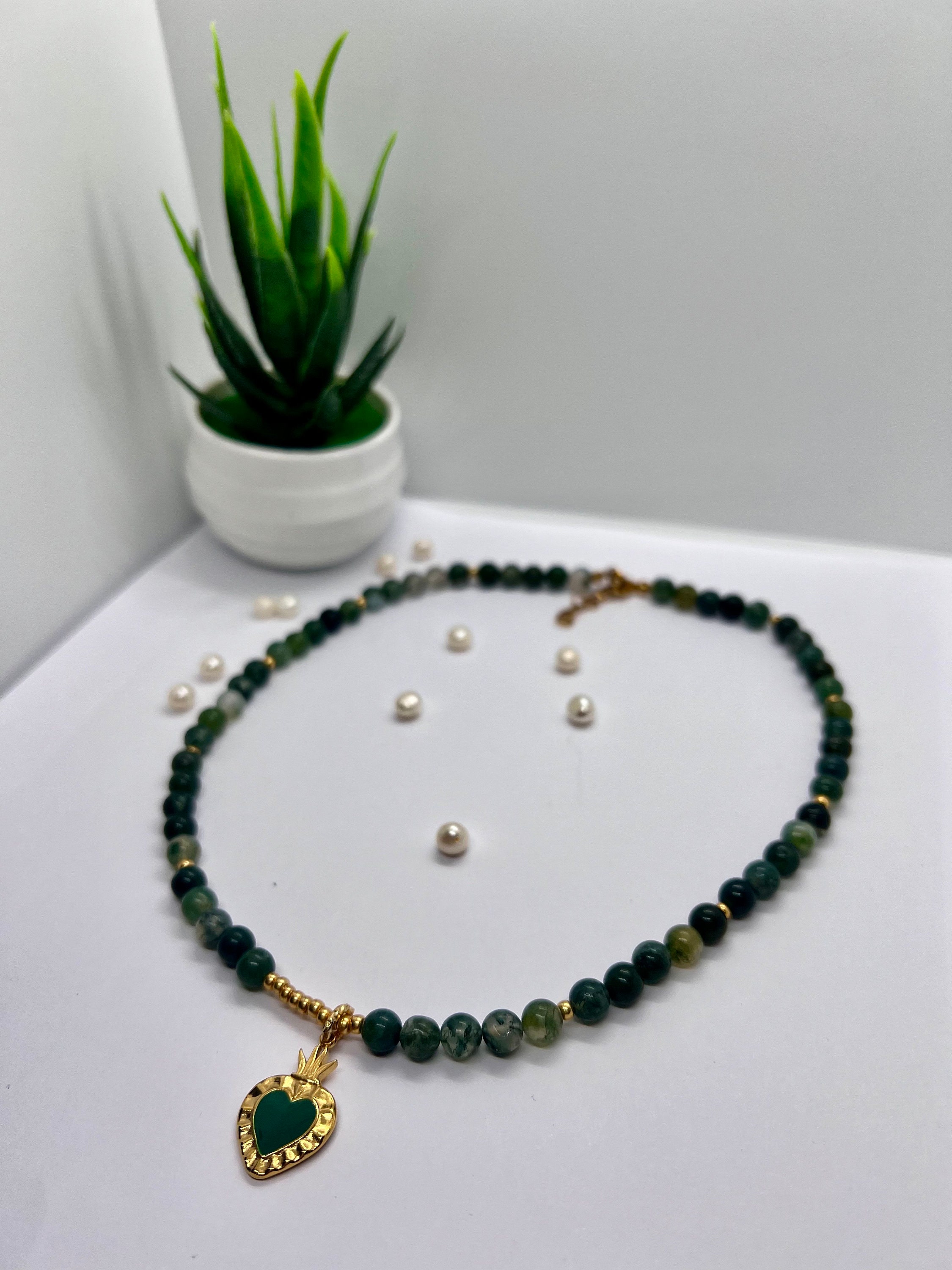 Collier Sautoir En Pierres Semi-Précieuses Agathe Verte - Bienfaisant Neuf Avec étiquettes
