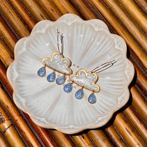 Cloud earrings with rain drop charms on hoops