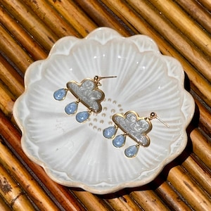 Cloud earrings with rain charms on stud dangle