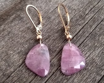 Pink Sapphire Rosecut Gemstone Earrings, Tiny Gemstone Jewelry, Petite Gem Drops, Goldfilled Leverbacks, Leverback Earrings, Drop Earring