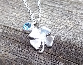 Four Leaf Clover sterling silver lucky charm pendant necklace, good luck charm, birthstone jewelry