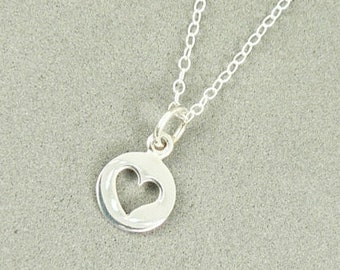 Tiny heart cutout charm necklace sterling silver jewelry sterling chain