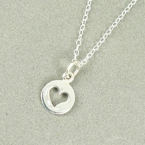 Tiny heart cutout charm necklace sterling silver jewelry sterling chain image 1