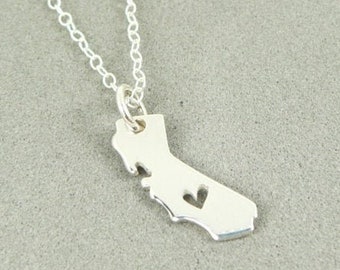 California Love State Charm Necklace Pendant State Pride Golden State Love Heart Cut out Sterling Silver