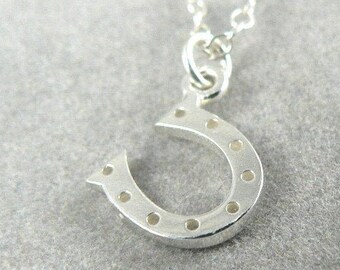 Tiny Horse Shoe Sterling Silver Necklace Lucky Charm
