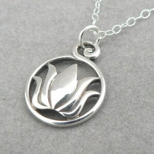 Lotus in Ring sterling silver flower charm necklace zen botanical jewelry image 1