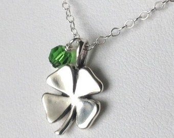 Four Leaf Clover sterling silver lucky charm necklace good luck pendant crystal dangle