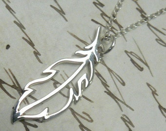Feather Sterling Silver Charm Necklace Openwork Pendant Nature Bird Jewelry