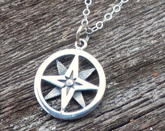 North Star Compass Sterling Silver Charm Necklace Inspirational Pendant Jewelry grad gift graduate inspire gifts for grads graduation