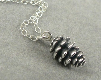 Tiny Pine Cone sterling silver charm necklace woodland jewelry