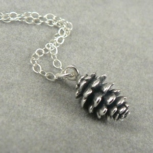 Tiny Pine Cone sterling silver charm necklace woodland jewelry