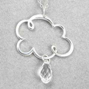 Rainy Day Rain Clouds Sterling Silver Charm Necklace Crystal RainDrop Rain Drop Stormy Weather image 1