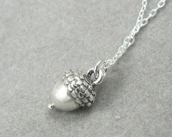 Acorn solid sterling silver tiny charm pendant necklace grad gift graduate inspirational for grads