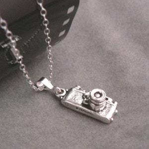 Vintage Style 35mm Camera necklace sterling silver charm photography jewelry