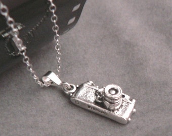 Vintage Style 35mm Camera necklace sterling silver charm photography jewelry