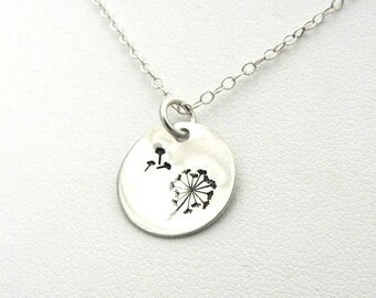Dandelion Sterling Silver Charm Jewelry Hand Stamped Wish Hope