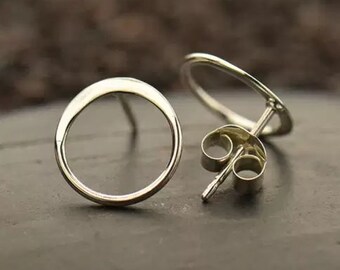 Open Circle Sterling Silver Post Earrings, Tiny Studs, Clutch Back, Petite Jewelry, Modern, Minimal, Simple Silver Studs