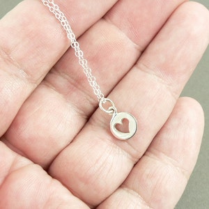 Tiny heart cutout charm necklace sterling silver jewelry sterling chain image 4